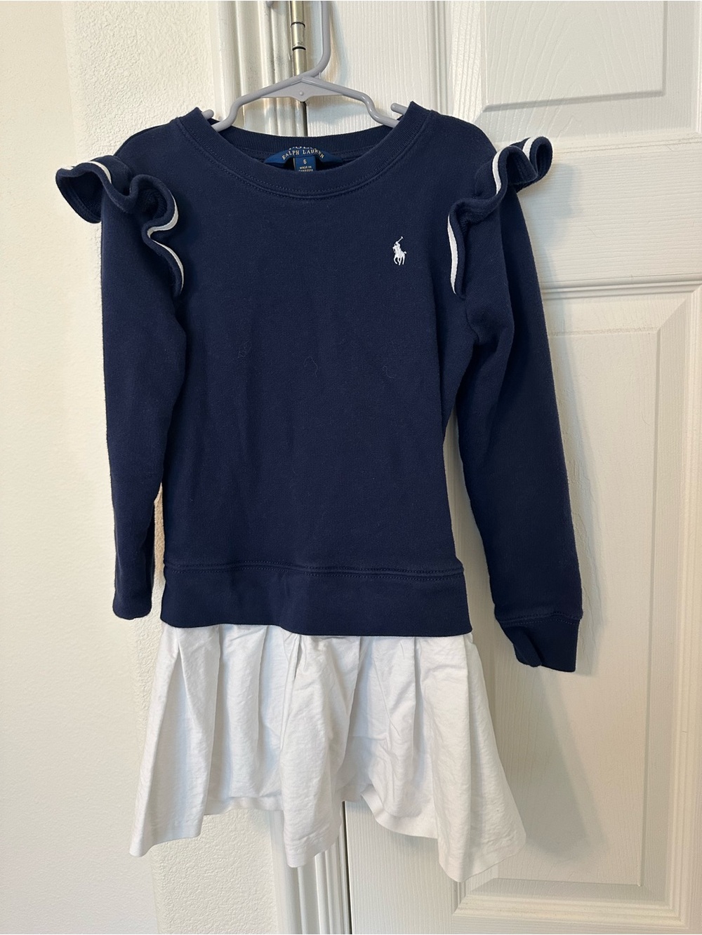 Polo by Ralph Lauren Navy Sweatshirt Dress with White Skirt Hem